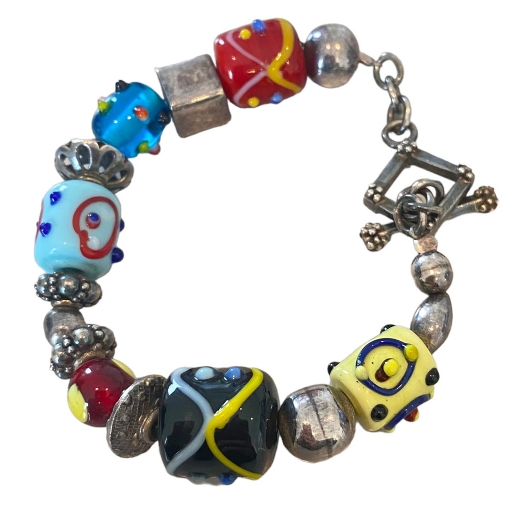 Silpada Sterling silver 925 chain bracelet charms art glass lampwork toggle